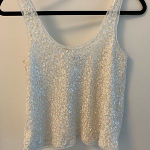 Express Sequin Tank Top - White